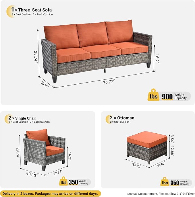 ovios Patio Furniture Set, 5 Pieces Outdoor Wicker Sofa Couch with Ottomans Comfy Cushions - Photo 7