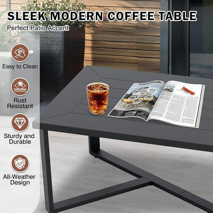 EAGLE PEAK Urban Slate Modern Outdoor Coffee Table, Weather-Resistant Steel Accent Patio Table for Backyard, Garden, Deck, Porch, or Balcony, Black