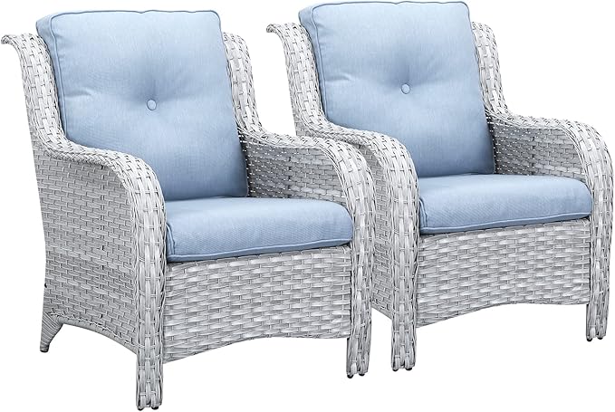 Rilyson Outdoor Patio Chairs Wicker Chair - 2PC Rattan Chairs Set with High Back and Deep Seating for Deck Porch - Photo 1