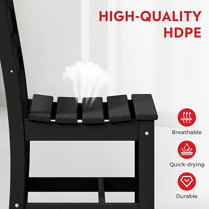 Costaelm Outdoor Dining Chair, Armless Patio Adirondack Chair, HDPE Poly Lumber, Waterproof Indoor/Outdoor Restaurant Bistro Dining Chair for Outside Porch Backyard Garden, Black