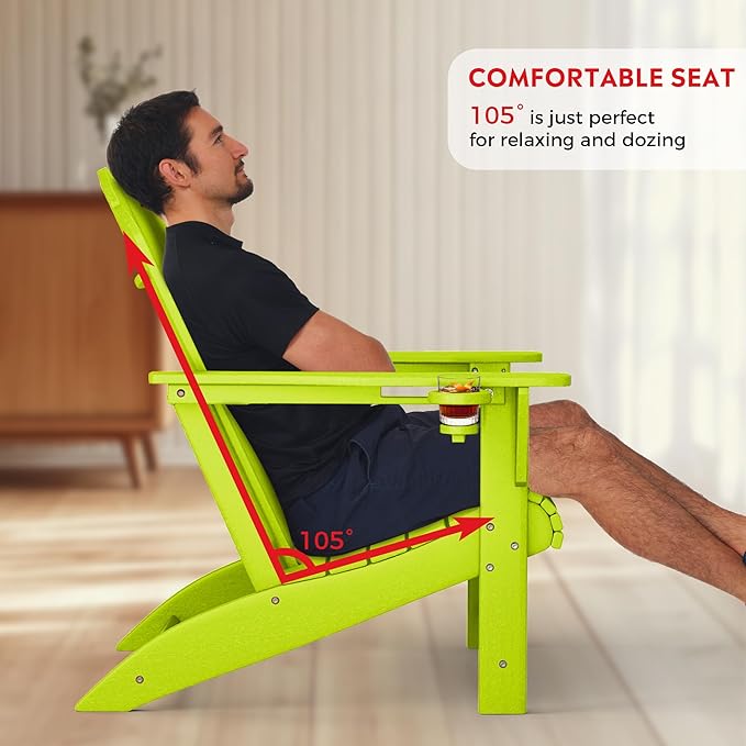 Costaelm Lakeview Outdoor Patio HDPE Adirondack Chair with Cup Holder, Lime