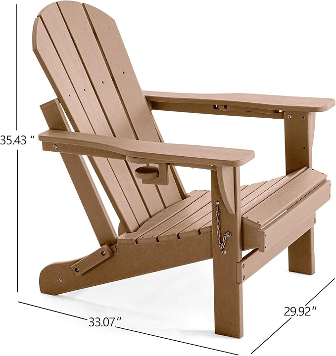 Folding Outdoor Adirondack Chairs Set of 1 with HDPE Side Tables-Plastic Weather Resistant Patio Chairs with Small Outdoor Side Tables 2 Storage for Patio,Fire Pit, Garden and Backyard