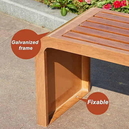 2-Person Outdoor Bench, Metal Garden Benches, Waterproof Garden Seat Slatted Bench, Rectangular Dining Seat for Yard, Park and Balcony(Natural,100x40x45cm/39x16x18in)