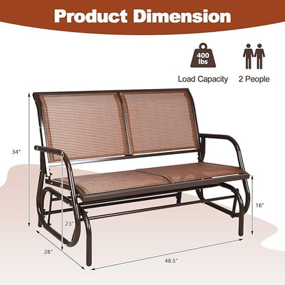 Tangkula 2 Person Patio Glider, Outdoor Swing Bench, Glider Loveseat Chair with Heavy-Duty Steel Frame, Breathable Seat Fabric, Rocking Chair for Poolside, Garden, Backyard, Porch