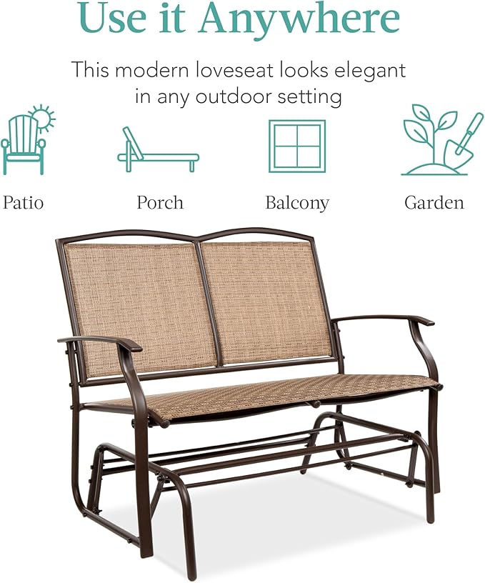 Best Choice Products 2-Person Outdoor Patio Swing Glider Steel Bench Loveseat Rocker for Deck, Porch w/Textilene Fabric - Photo 7