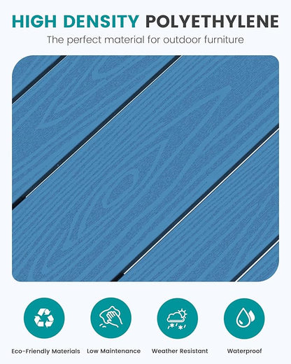 SERWALL Outdoor Bar Table and Chairs Set, Adirondack Bar Chairs Set of 2 and Bar Height Table, All Weather HDPE Patio Bar Set, Outdoor Furniture for Outside, Blue