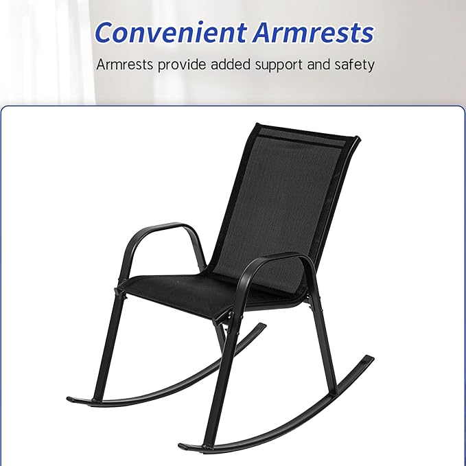 Outdoor Rocking Chairs with Backrest/Armrests-Assembly for Patio Lawn Garden Balcony Deck Camping Porch-Set of 2 (Black)