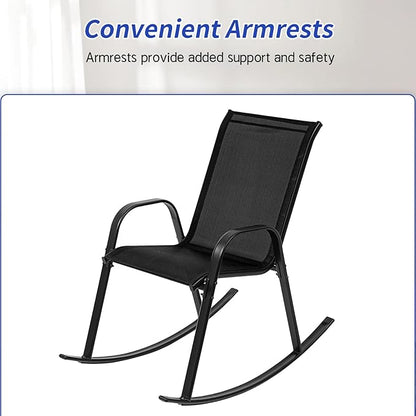 Outdoor Rocking Chairs with Backrest/Armrests-Assembly for Patio Lawn Garden Balcony Deck Camping Porch-Set of 2 (Black)