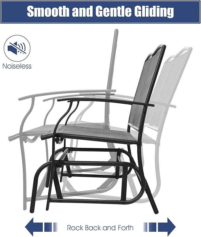 Giantex Patio Glider Benches for Outside, Swing Glider Chair with Steel Frame, 400 LBS Capacity, Patio Swing Rocker - Photo 5