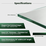 24 inch Square 1/4" Thick Flat Polished Edge Glass Table Top with 6 Bumpers - Tempered - Photo 4