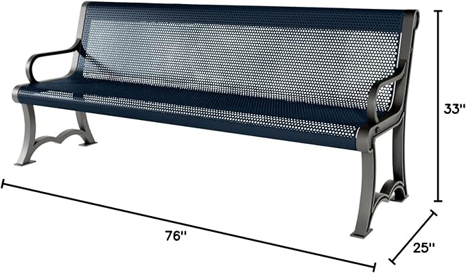 COATEDOUTDOORFURNITURE Coated Outdoor Furniture Heavy-Duty Outdoor Bench Thermoplastic Coated, Punched Steel, Commercial-Grade Garden Bench, Made in America (Portable with Back, 6 Ft, Dark Blue)