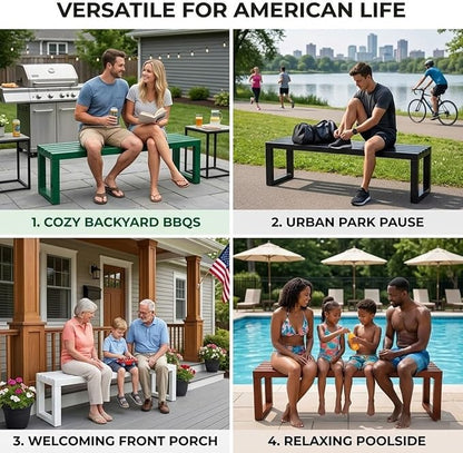 Backless Patio Bench Outdoor Metal Bench, 3.3ft 3.9ft 4.9ft 5.9ft Weatherproof Garden Benches 2-Person Outside Chair for Yard Porch Entryway Sturdy Steel Frame Furniture(Purple,3.93ft)