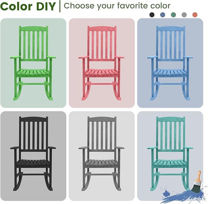 Giantex Wood Outdoor Rocking Chair - Eucalyptus Rocker Chair with Stable & Safe Rocking Base, High Backrest, Slatted Patio Rocker for Garden, Poolside, Courtyard Outdoor Rockers, Porch Rocker Set of 2