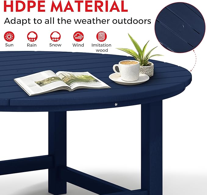 Costaelm Patio Conversation Table, Tatio Accent HDPE Outdoor Weather Resistant, Round Outdoor Porch Balcony Patio Drink Table for Outside, Pool, Backyard, Navy Blue