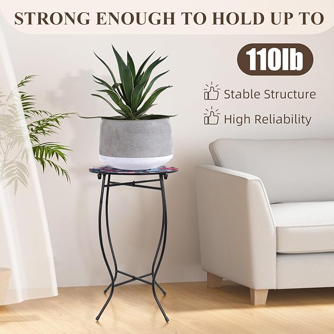 Small Outdoor Table, 21 Inch Heigh Weather Resistant Metal Round Outdoor Indoor End Table Side Table for Patio Yard Porch Balcony Garden Bedside, Easy Assemble