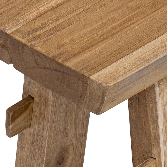 Solid Teak Wood Bench 39.37 x 11.42 x 17.13 Inches, Natural Finish Rectangular Backless Seating for Patio Garden Balcony, Durable Outdoor Furniture with Rustic Grain, Sturdy