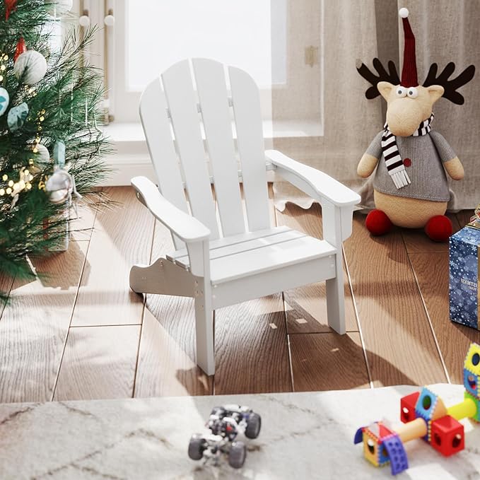Giantex HDPE Kids Adirondack Chair - All-Weather Lawn Toddler Chair with Ergonomic Design, Children’s Outdoor Chair for Toddlers Ages 3-8, Kid’s Patio Furniture for Deck, Garden (1, White)