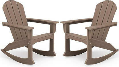 SERWALL Outdoor Adirondack Rocking Chairs Set of 2, All-Weather HDPE Adirondack Rocker Chair, Front Porch Rocker Chairs for Patio Lawn Porch Deck, Coffee