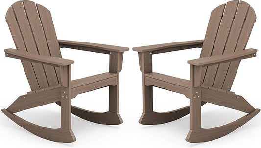 SERWALL Outdoor Adirondack Rocking Chairs Set of 2, All-Weather HDPE Adirondack Rocker Chair, Front Porch Rocker Chairs for Patio Lawn Porch Deck, Coffee