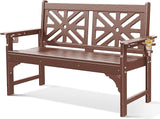 Oversized Outdoor Bench with Cup Holders, 51.5” HDPE Aesthetic Garden Bench for 2 Person - Photo 1