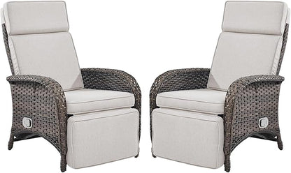 Belord Versatile Outdoor Recliner Chair - Reclining Patio Chair Set of 2 with Adjustable Backrest and Footrest, All-Weather Wicker Chaise Lounge Chair Outdoor for Pool Deck Brown