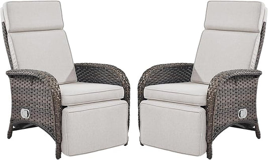 Belord Versatile Outdoor Recliner Chair - Reclining Patio Chair Set of 2 with Adjustable Backrest and Footrest, All-Weather Wicker Chaise Lounge Chair Outdoor for Pool Deck Brown