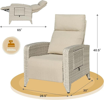 Outdoor Recliner Chairs Set of 2 Reclining Patio Chairs with Adjustable Back and Extended Footrest Wicker Rattan Recliner Chairs with Flip Table and Removable Cushion