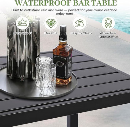 Outdoor Bar Table, Patio Counter Height Bar Table, 47" Rectangle Bar Table for Patio, Garden, Yard, Balcony, Poolside (Black, 47'')