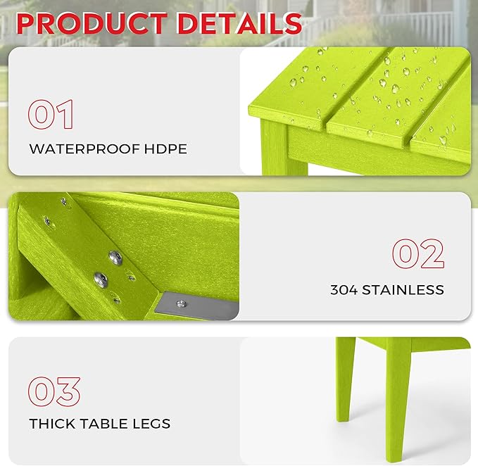 Costaelm Adirondack Outdoor Coffee Table, HDPE Drink Table Weather Resistant - Photo 5
