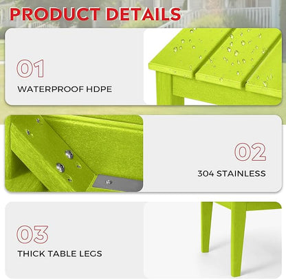 Costaelm Adirondack Outdoor Coffee Table, HDPE Drink Table Weather Resistant, Patio Porch Accent Balcony Table Outdoor End Table for Pool, Seaside, Backyard, Lime
