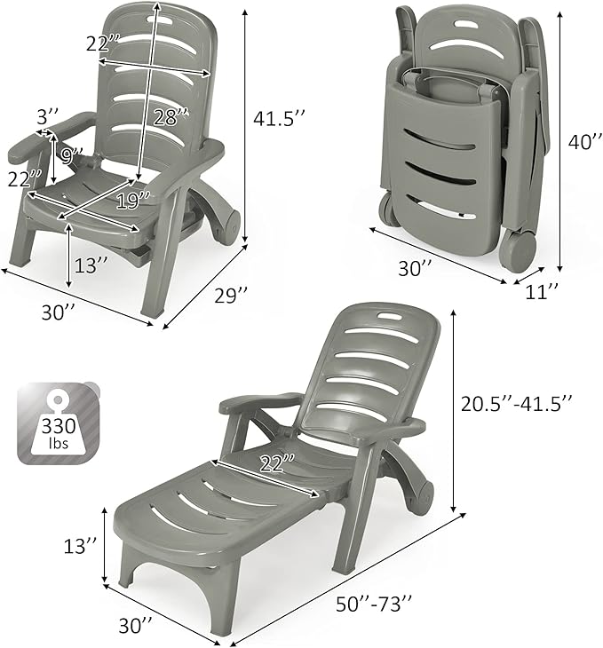 Tangkula Outdoor Chaise Lounge Chair, Adjustable 5-Position Recliner Chair with Built-in Wheels - Photo 3