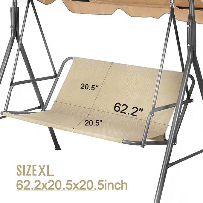 Porch Patio Swing Seat Cover Replacement, 600D Thicken Oxford Waterproof Fabric for Outdoor Garden 2/3 Seater Chair (Beige, 62.2x20.5x20.5inch)
