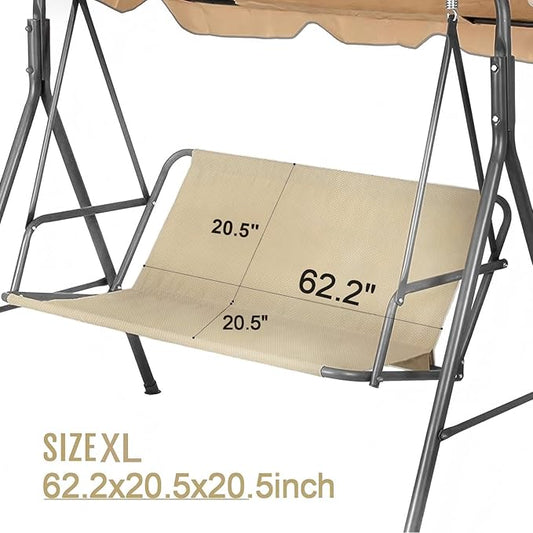 Porch Patio Swing Seat Cover Replacement, 600D Thicken Oxford Waterproof Fabric for Outdoor Garden 2/3 Seater Chair (Beige, 62.2x20.5x20.5inch)