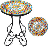 VCUTEKA Mosaic Outdoor Side Table, Round Rustproof Patio Table with 14" Ceramic Tile Top - Photo 1