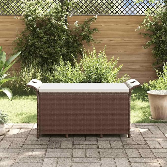 Garden Bench Deck Bench Patio Bench with Cushion Brown 45.7"x18.1"x22.4" Poly Rattan