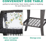 Outdoor Wicker Side Table, Rattan End Table with Glass Top - Photo 5