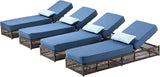 Luxury Outdoor Chaise Lounges with 5 Inch Thickened Cushions - Set of 4 High Back Brown Wicker Patio Recliners Rattan - Photo 1
