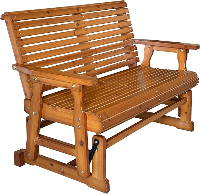 Fortune Candy Wooden Patio Glider with High Roll Back and Deep Contoured Seat, Solid Fir Wood, 2-Seater - Photo 8