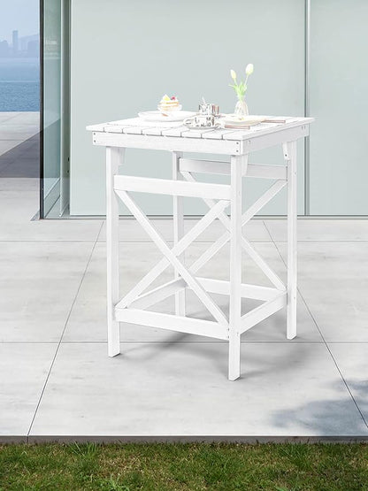 HDPE Outdoor Bar Table, 41" Adirondack Outdoor Bar Height Table, Weather Resistant HDPE Patio High Top Pub Table, Square HDPE Patio Bar Tables for Garden, Porch, Poolside, Balcony, Pearl