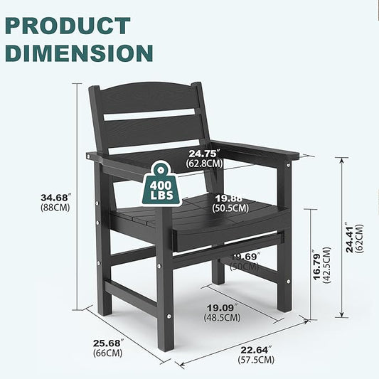 Patio Dining Chair Set of 2, Poly Lumber Outdoor Dining Chairs, Weather Resistant HIPS Outdoor Chairs for Pool, Deck, Backyard, Garden, Fire Pit Seating, Black