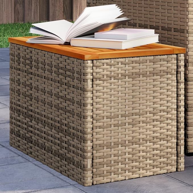 Set of 2 Outdoor Side Tables, Rectangular Patio End Table with Durable Synthetic Poly Rattan and Powder-Coated Steel - Photo 1