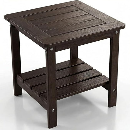 Kibaso-Adirondack Outdoor Side Table, 2-Tier HDPE Outdoor End Table, Weather Resistant Easy Maintenance, Small Patio Side Table for Patio, Pool, Porch, Garden, Lawn, and Living Room (1, Coffee Brown)