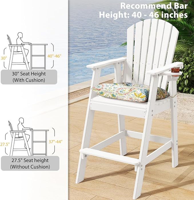 Sundale Outdoor Adirondack Bar Stool, Patio HDPE Bar Chair with Backrest - Photo 3