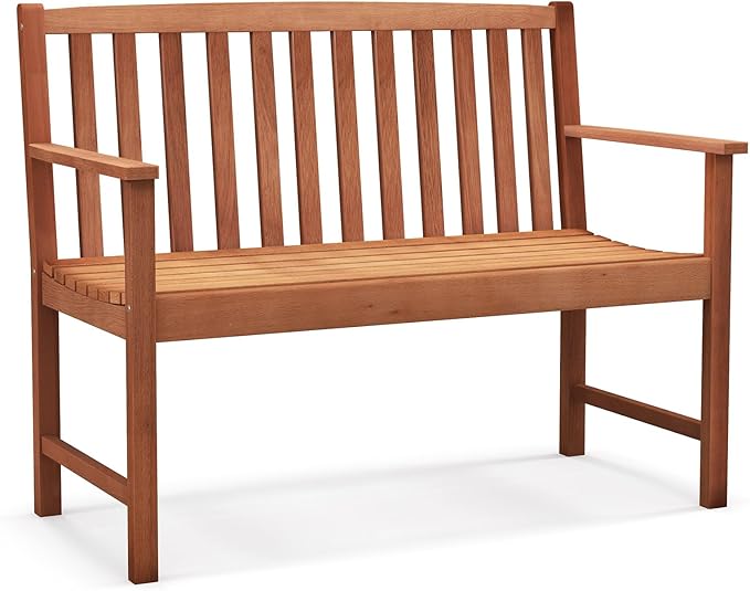 Giantex Outdoor Bench, Wood Patio Bench with Cozy Armrests & Backrest, Slatted Sitting Area, Eucalyptus Wood Frame - Photo 1