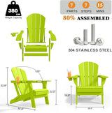 Folding Adirondack Chairs with Cup Holders, Set of 6 HDPE Plastic Outdoor Chairs, Weather Resistant, Real Wood Look - Photo 3