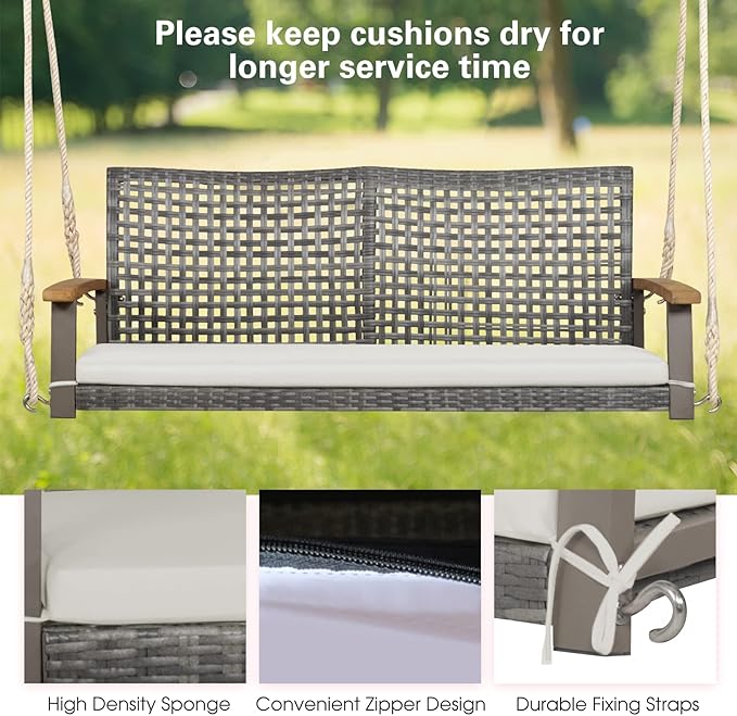 Tangkula 2-Person Outdoor Porch Swing with 118" Hanging Ropes - Photo 8