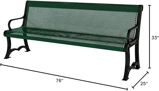 COATEDOUTDOORFURNITURE Coated Outdoor Furniture Heavy-Duty Outdoor Bench Thermoplastic Coated, Punched Steel, Commercial-Grade Garden Bench, Made in America (Portable with Back, 4 Ft, Green)