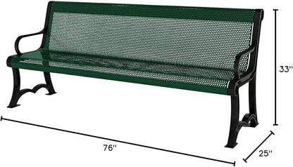 COATEDOUTDOORFURNITURE Coated Outdoor Furniture Heavy-Duty Outdoor Bench Thermoplastic Coated, Punched Steel, Commercial-Grade Garden Bench, Made in America (Portable with Back, 4 Ft, Green)