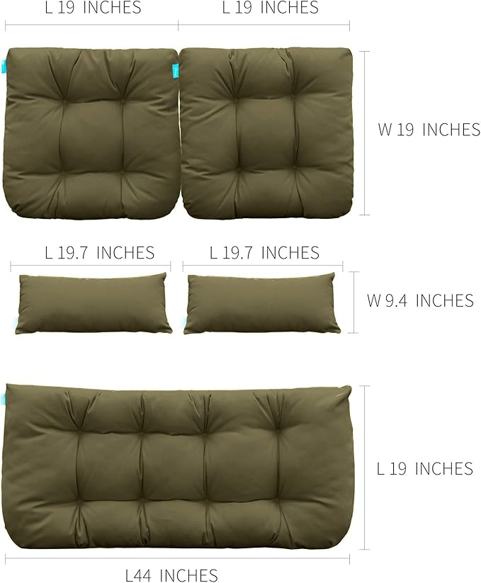 QILLOWAY Outdoor Patio Wicker Seat Cushions Group Loveseat/Two U-Shape/Two Lumbar Pillows for Patio Furniture - Photo 2