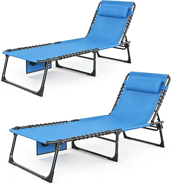 2 Pack Folding Chaise Lounge Chair 5-Position Adjustable Outdoor Recliner 400LB Capacity Portable Patio Camping Beach - Photo 1